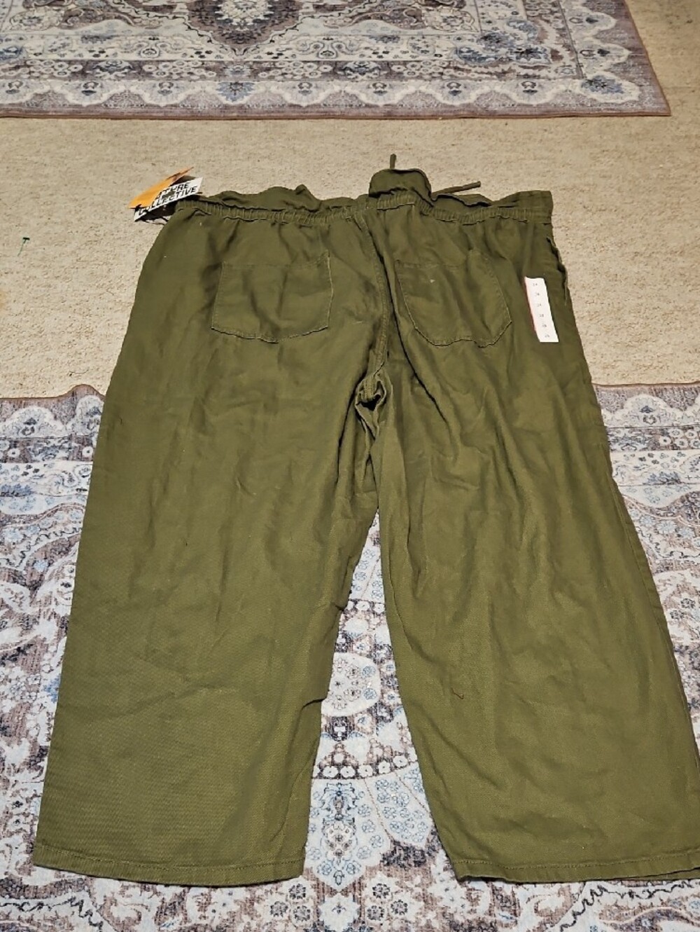 Women's Olive Cropped Drawstring Pants with Embroidered Detail - Picture 6 of 13